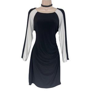 Size 14 Large XL RALPH LAUREN BLACK & WHITE COLORBLOCK RUCHED JERSEY DRESS
